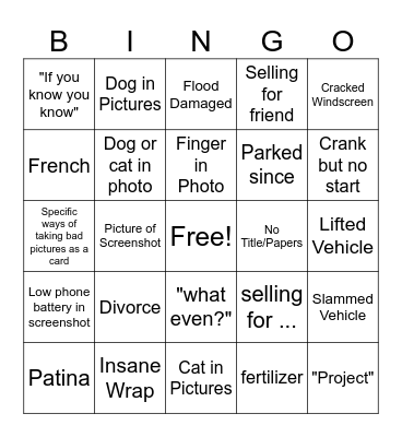 Ran When Parked Bingo Card