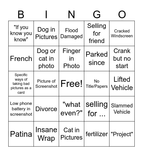 Ran When Parked Bingo Card