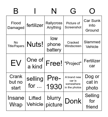 Ran When Parked Bingo Card