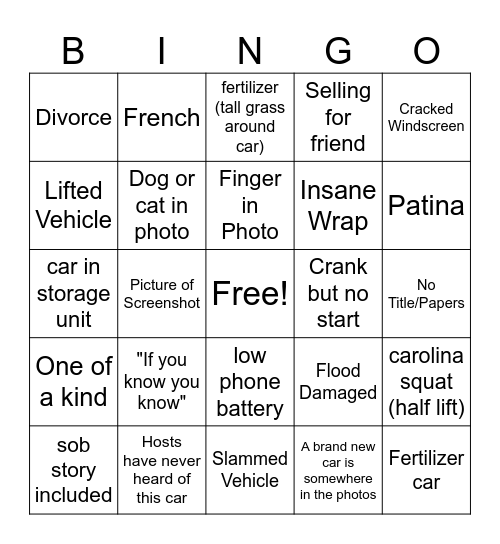 Ran When Parked Bingo Card