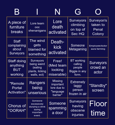 Nadir Bingo Card