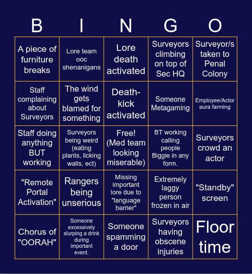Nadir Bingo Card
