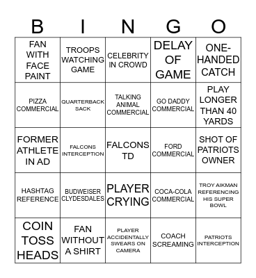 SUPER BOWL BINGO 2017 Bingo Card