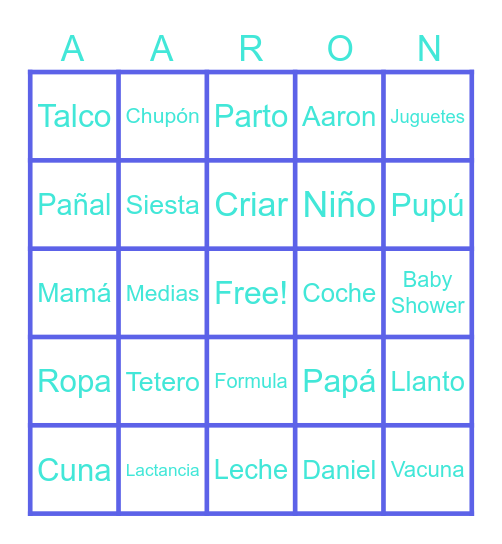 Baby Shower Bingo Card