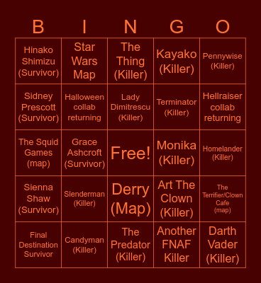 DBD License Wishlist Bingo Card