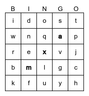 Alphabet Bingo Card