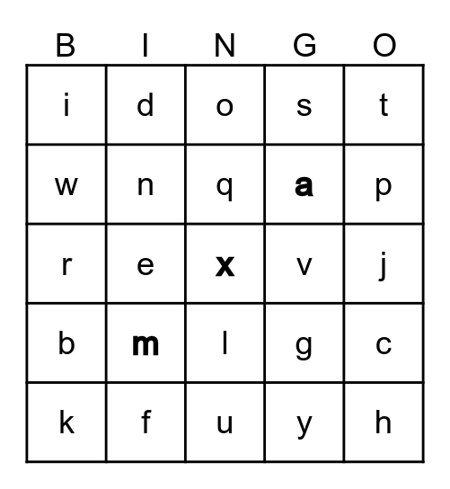 Alphabet Bingo Card