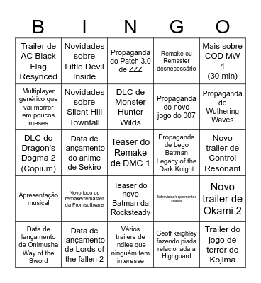 Summer Game Fest Bingo Card