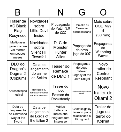 Summer Game Fest Bingo Card