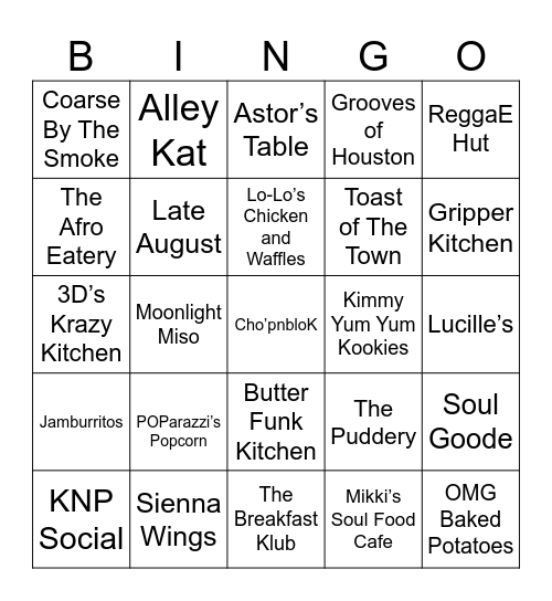 Black Restaurant Week Bingo Card