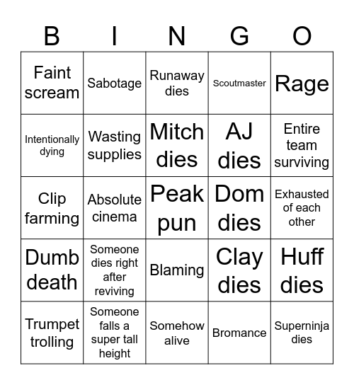 Peak Bingo Card