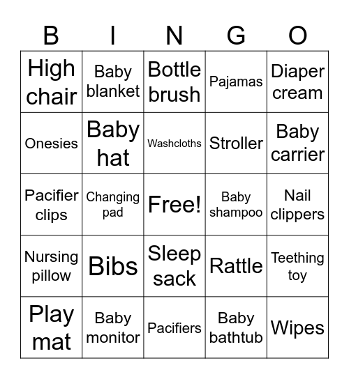Baby Gift Bingo Card