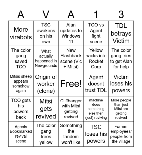 AvA 13 Bingo Card Bingo Card