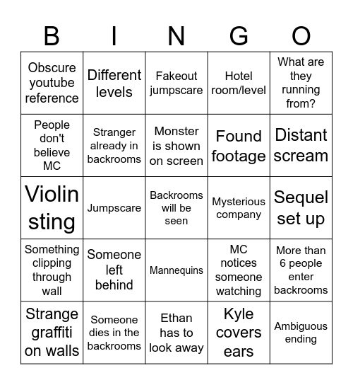 Backrooms Bingo Card