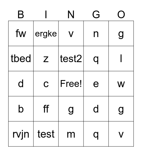 Untitled Bingo Card