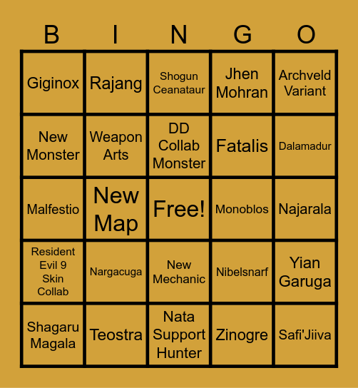 Wilds Bingo Card