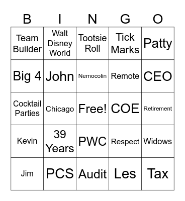 Retirement Bingo Card