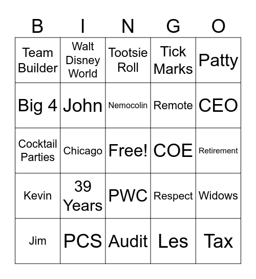 Retirement Bingo Card