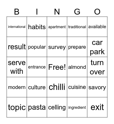 Unlock 1 Unit7 LS&RW Vocabulary Bingo Card