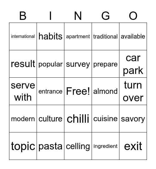 Unlock 1 Unit7 LS&RW Vocabulary Bingo Card
