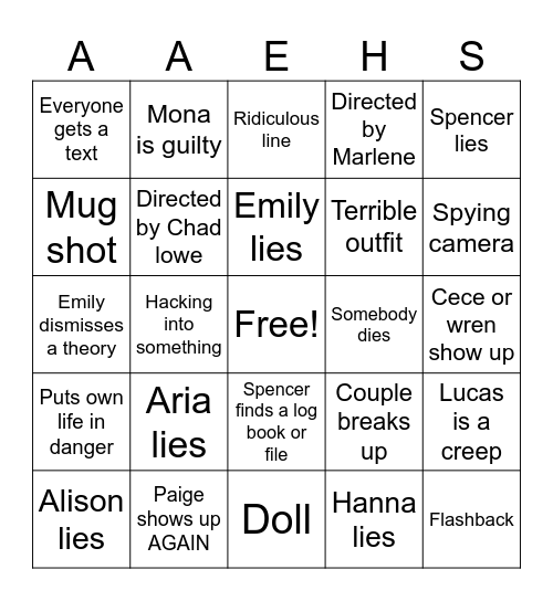 Pll bingo Card