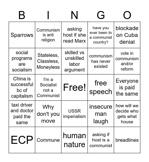 Communist Bingo Card