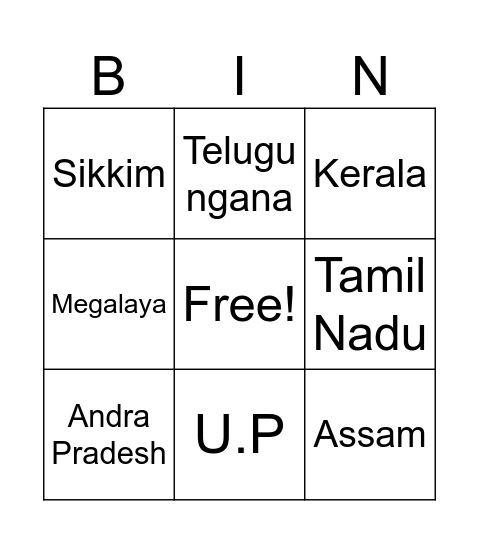 INDIAN STATES Bingo Card