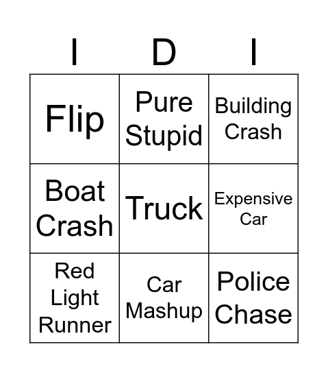 Idiots In Cars Bingo Card