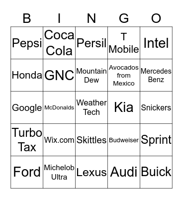 Super Bowl 2017 Bingo Card
