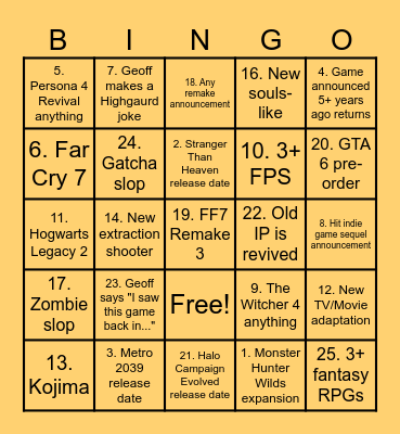 SGF Bingo Card