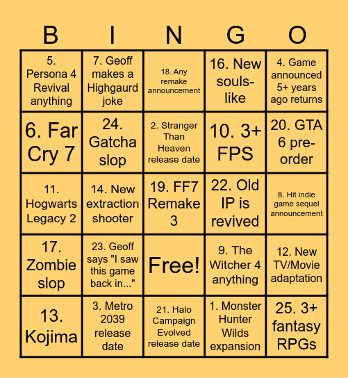 SGF Bingo Card