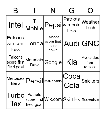 Super Bowl 2017 Bingo Card