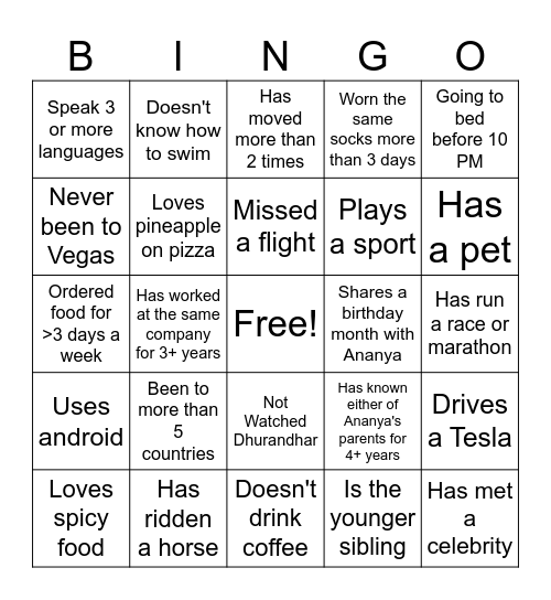 Untitled Bingo Card