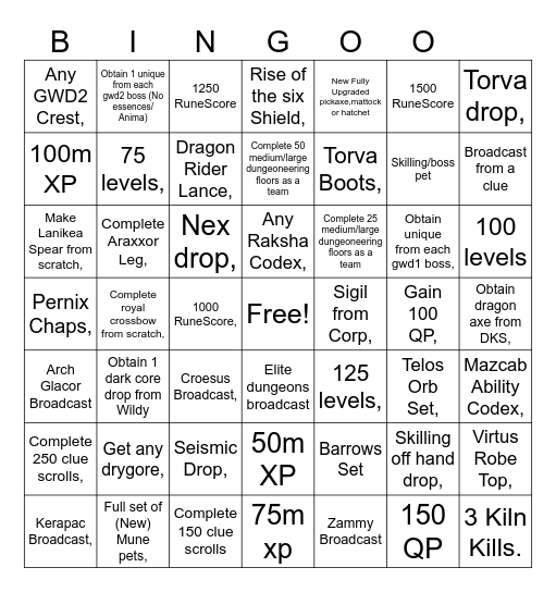 RS3 Bingo Card