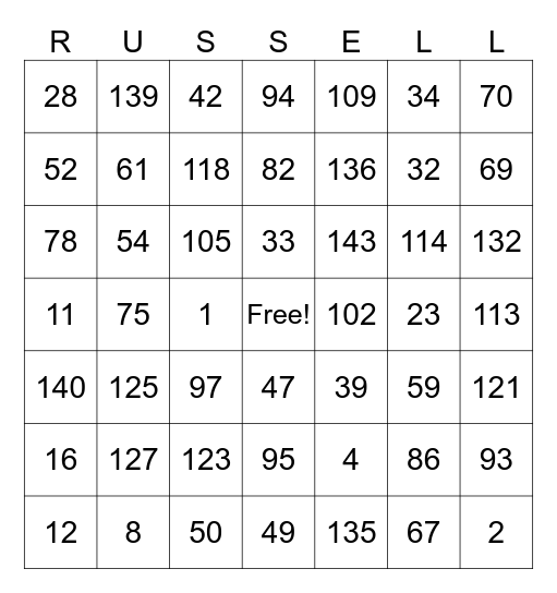 5 Bingo Card