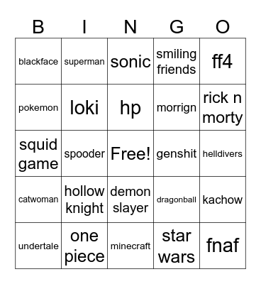 comic con Bingo Card