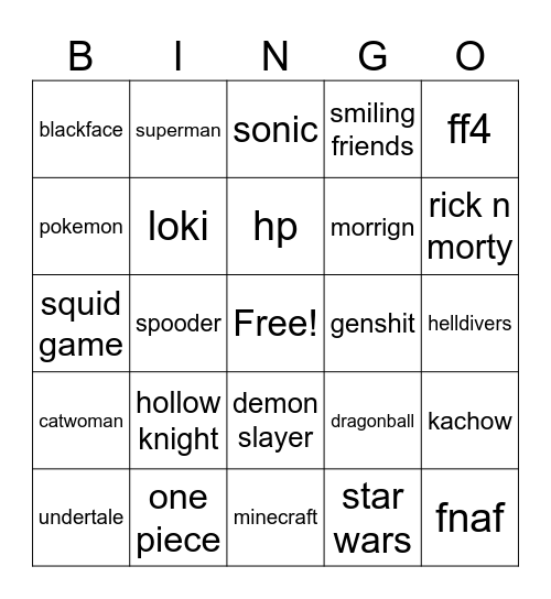 comic con Bingo Card