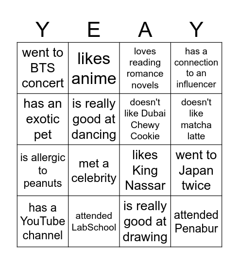 Find Someone Who Bingo Card