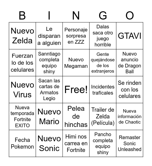Untitled Bingo Card