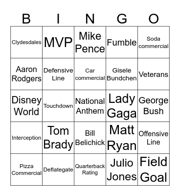 Super Bowl Bingo Card