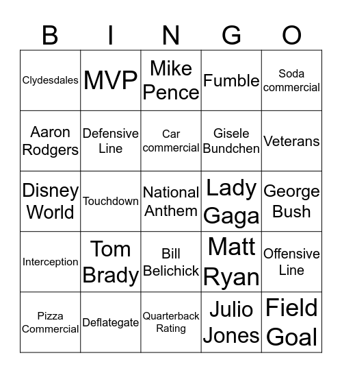 Super Bowl Bingo Card