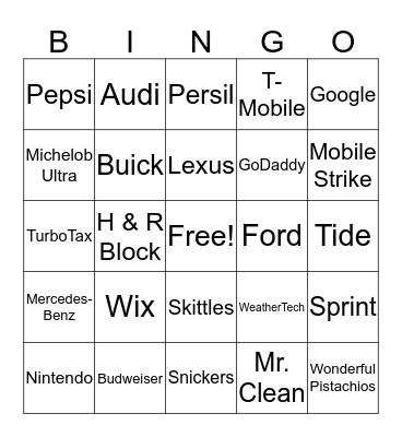 Super Bowl 51 Bingo Card