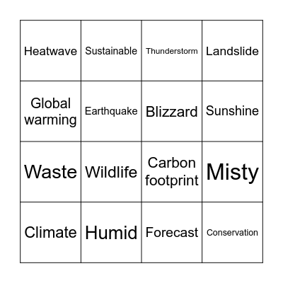 Weather and environment vocabulary Bingo Card