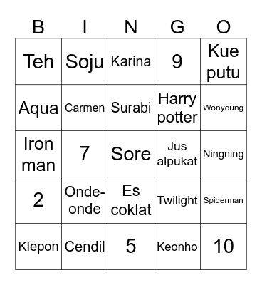 Bingo Kosmo Bingo Card