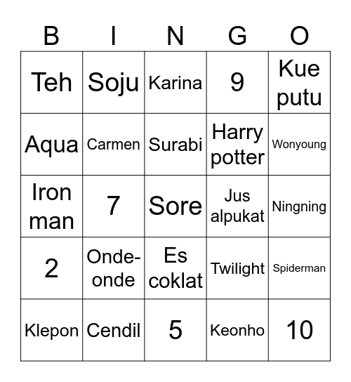 Bingo Kosmo Bingo Card