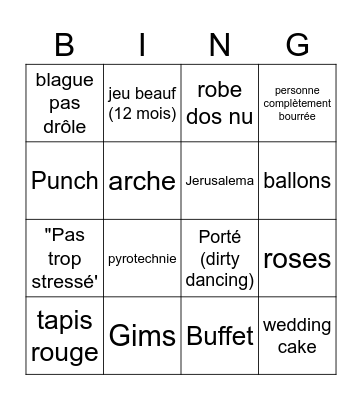 Mariage C&C Bingo Card