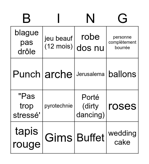 Mariage C&C Bingo Card
