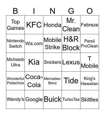 Super Bowl Bingo Card