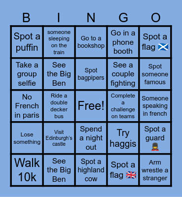 EDINBURGH + LONDON Bingo Card