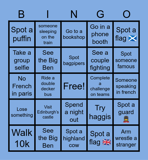 EDINBURGH + LONDON Bingo Card